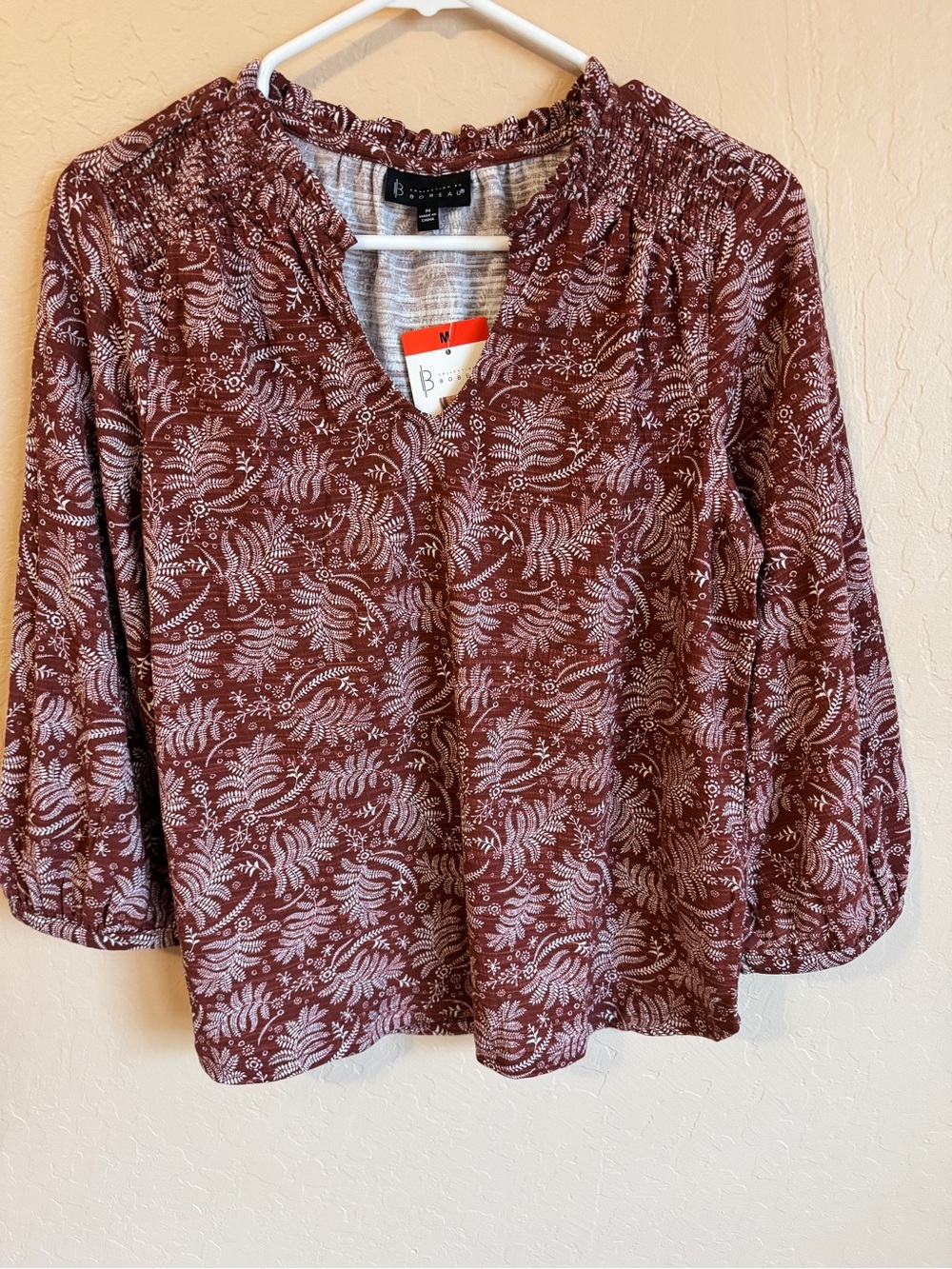 bobeau Maroon Floral V-Neck Tunic